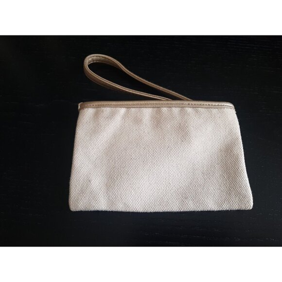 Ralph Lauren Canvas beige Gold Cosmetic Wristlet Wallet - Picture 2 of 4